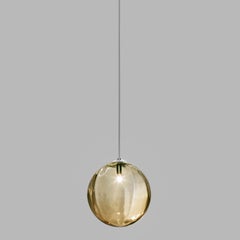 Vistosi Puppet Pendant Light in Amber Transparent Glass And Glossy Chrome Frame