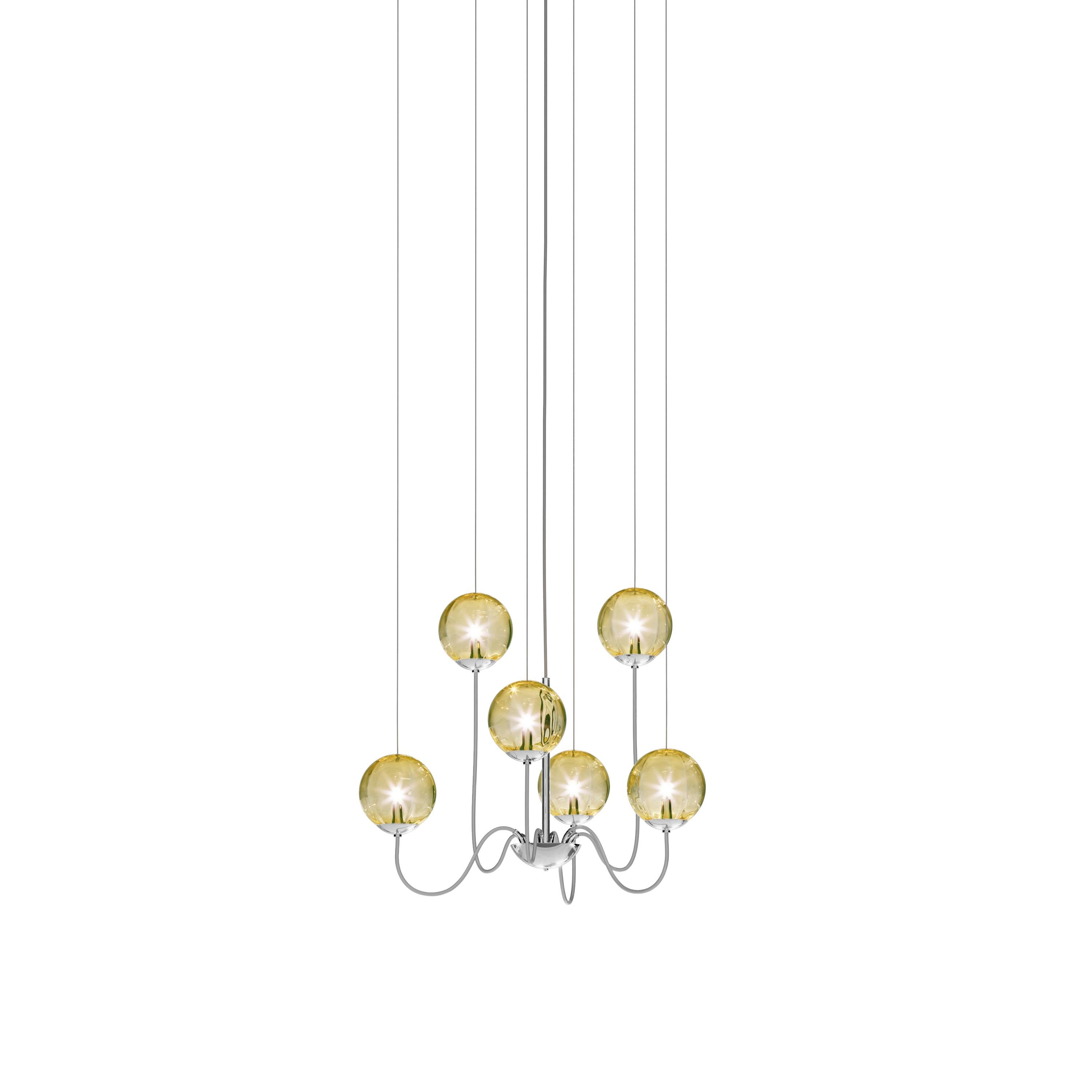 Modern Vistosi Puppet Pendant Light in Amber Transparent Glass And Glossy Chrome Frame For Sale