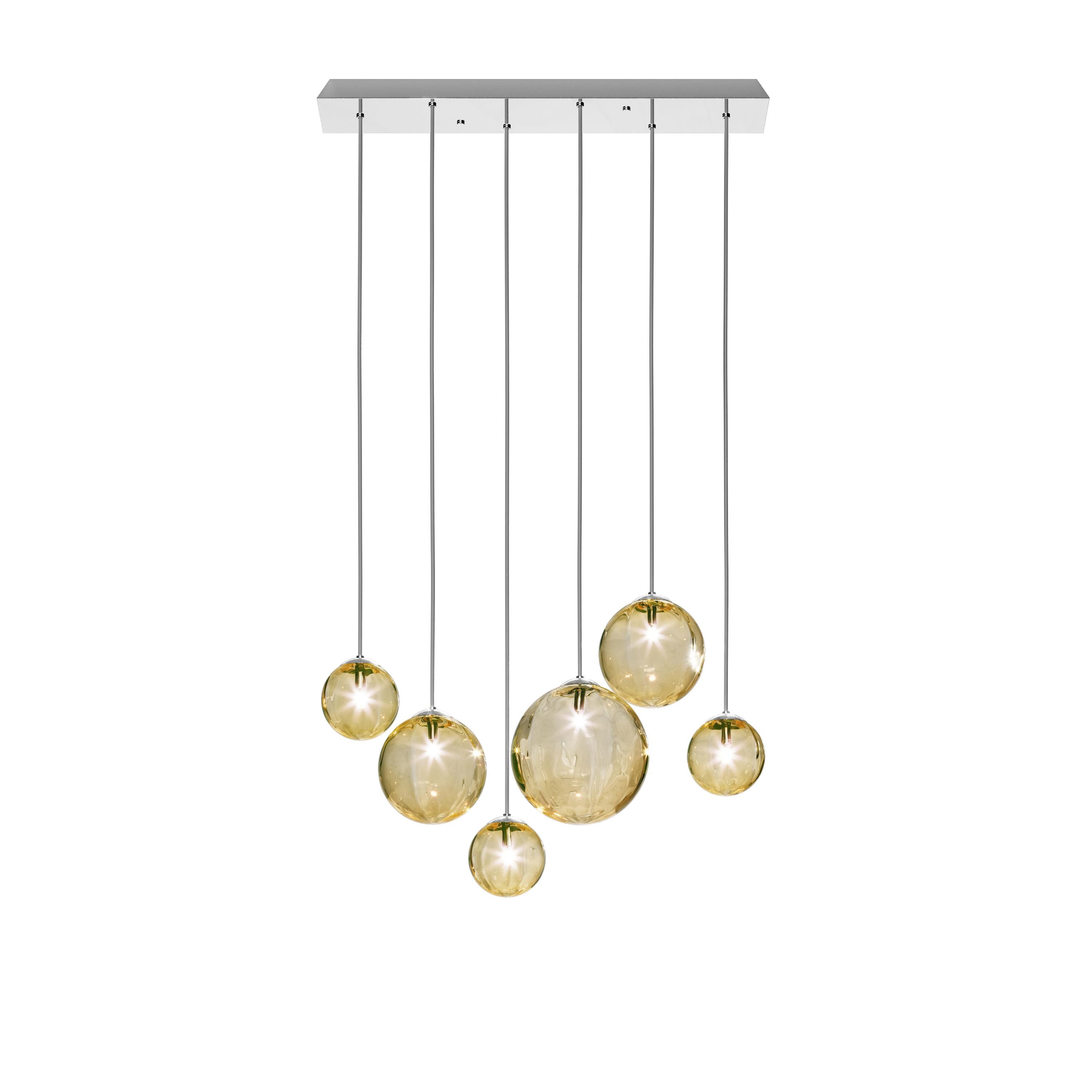 Modern Vistosi Puppet Pendant Light in Amber Transparent Glass And Glossy Chrome Frame For Sale