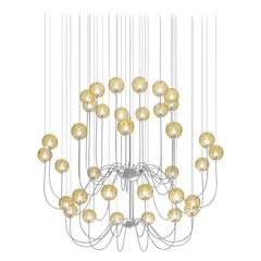Vistosi Puppet Pendant Light in vetro trasparente ambrato e montatura cromata lucida