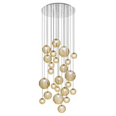 Vistosi Puppet Pendant Light in vetro trasparente ambrato e montatura cromata lucida