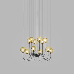 Vistosi Puppet Pendant Light in Amber Transparent Glass And Matt Black Frame