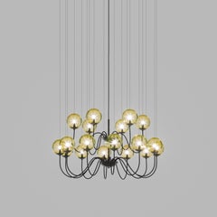 Vistosi Puppet Pendant Light in Amber Transparent Glass And Matt Black Frame