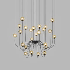 Vistosi Puppet Lámpara Colgante de Cristal Transparente Ámbar y Marco Negro Mate