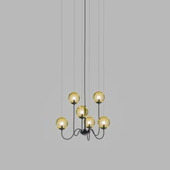 Vistosi Puppet Pendant Light in Amber Transparent Glass And Matt Black Frame