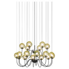 Vistosi Puppet Pendant Light in vetro trasparente ambrato e montatura nera opaca