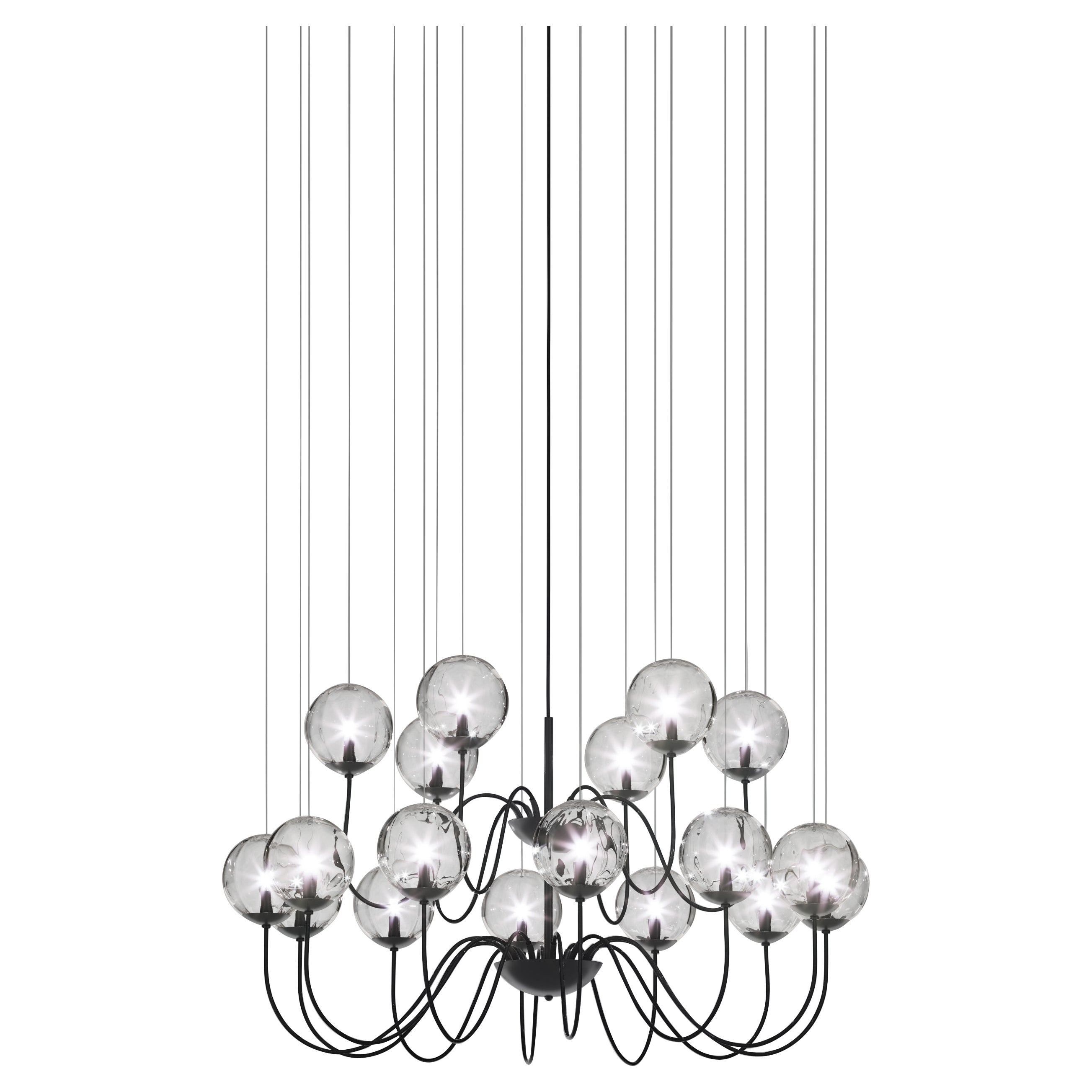 Vistosi Puppet Pendant Light in vetro trasparente e cornice nera opaca