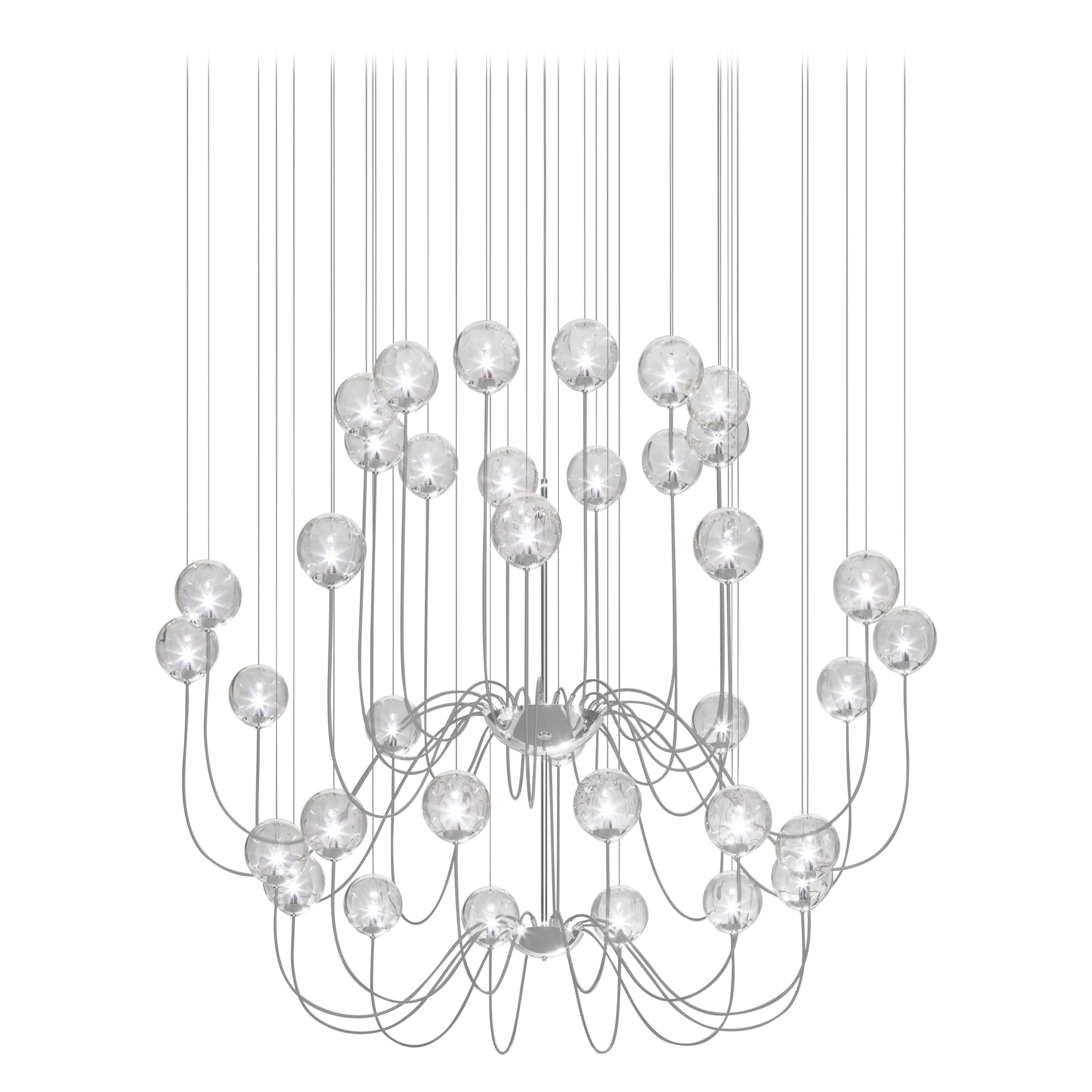 Vistosi Puppet Pendant Light in vetro trasparente e montatura cromata lucida