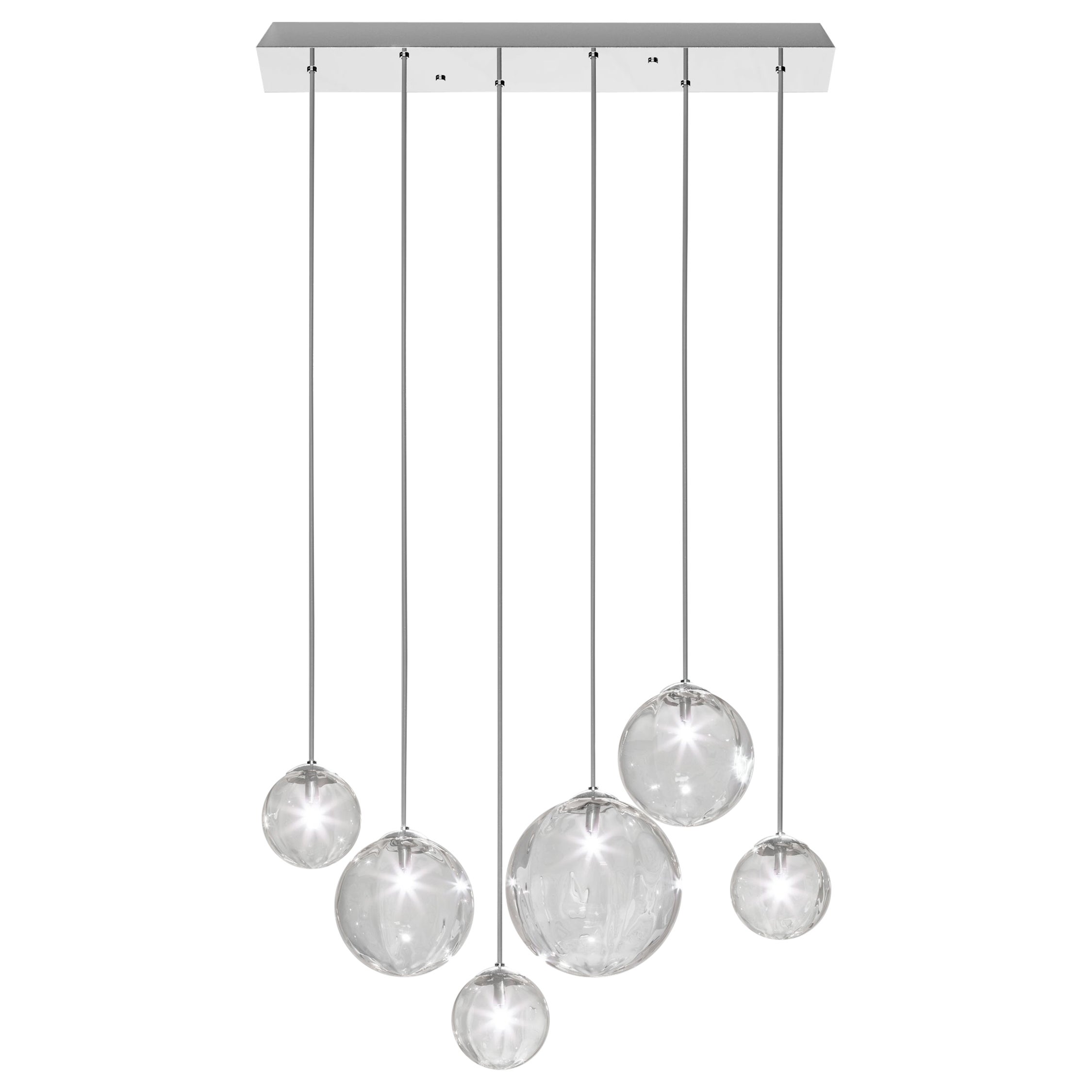 Vistosi Puppet Pendant Light in Crystal Transparent Glass & Glossy Chrome Frame