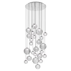 Vistosi Puppet Pendant Light in vetro trasparente e montatura cromata lucida