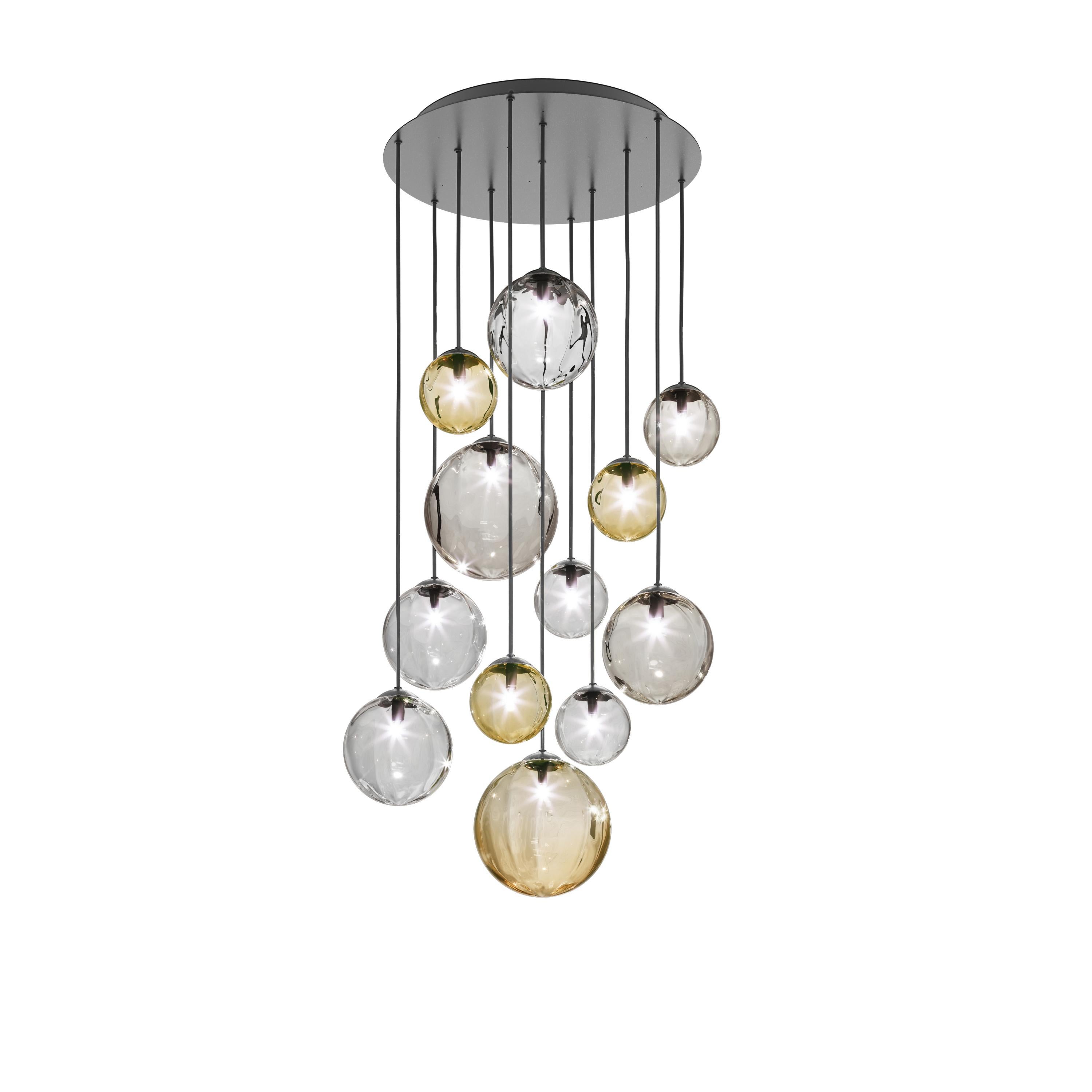 Modern Vistosi Puppet Pendant Light in Multicolor Glass And Matte Black Frame For Sale