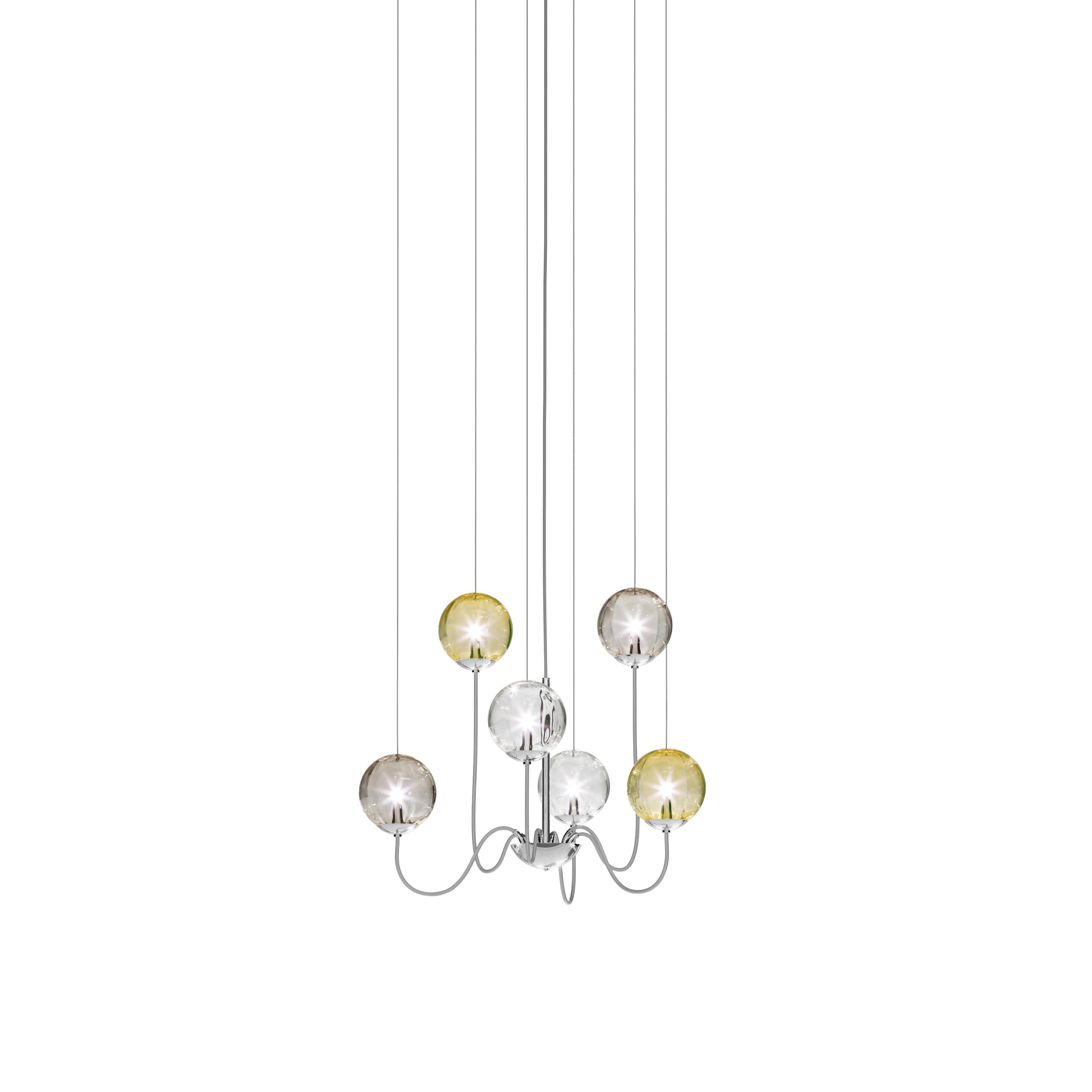 Modern Vistosi Puppet Pendant Light in Multicolor Glass And Glossy Chrome Frame For Sale