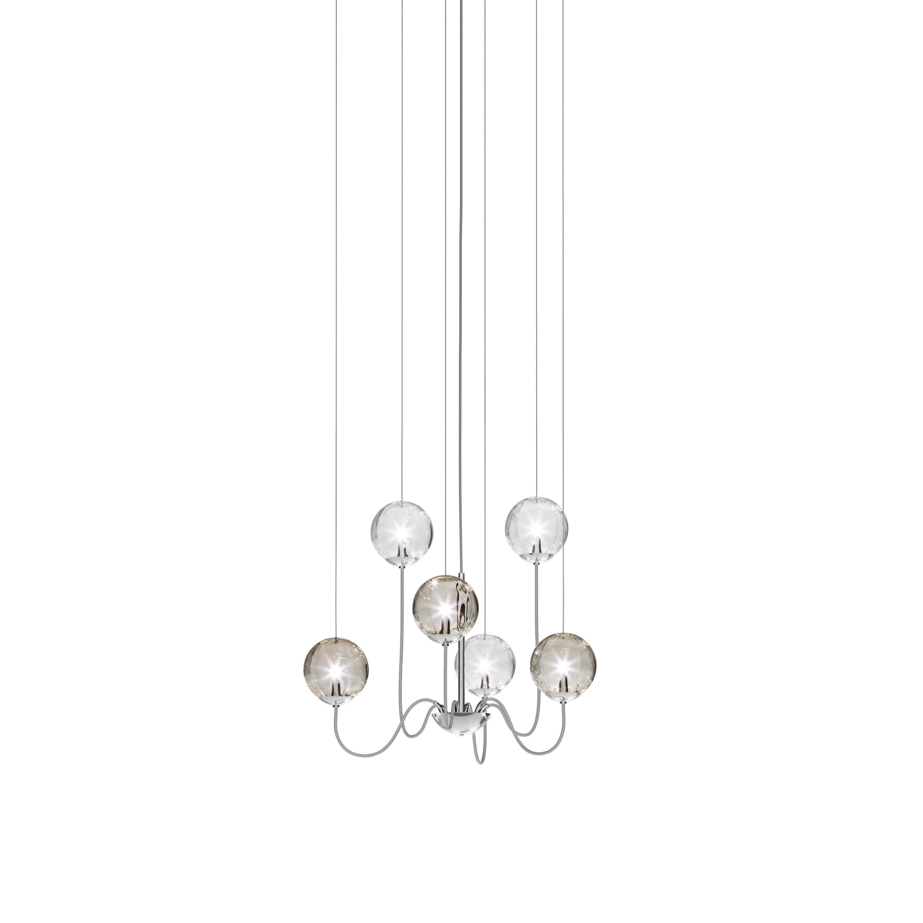 Modern Vistosi Puppet Pendant Light in Multicolor Glass And Glossy Chrome Frame For Sale