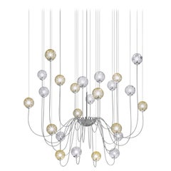 Vistosi Puppet Pendant Light in vetro multicolore e cornice cromata lucida