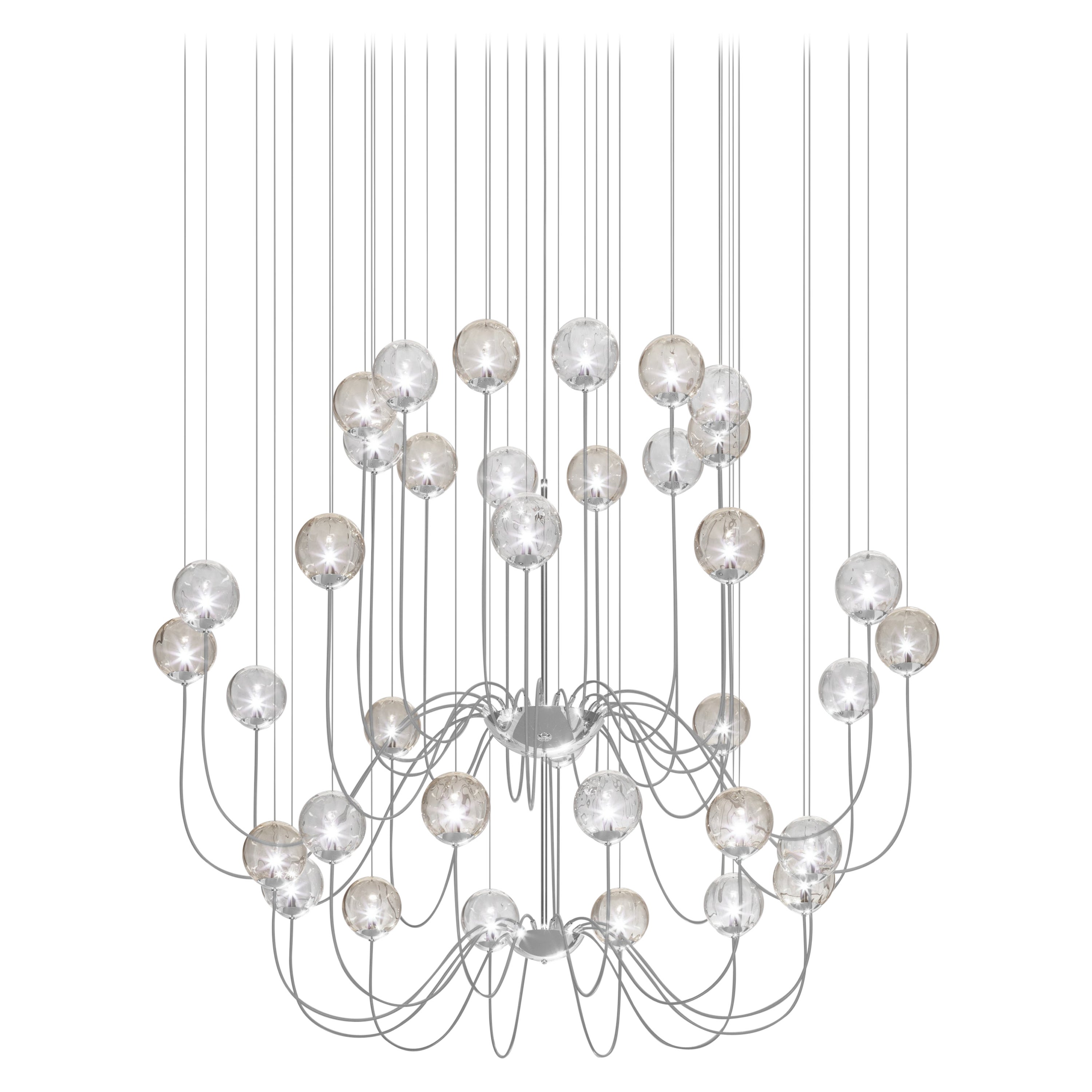 Vistosi Puppet Pendant Light in vetro multicolore e cornice cromata lucida