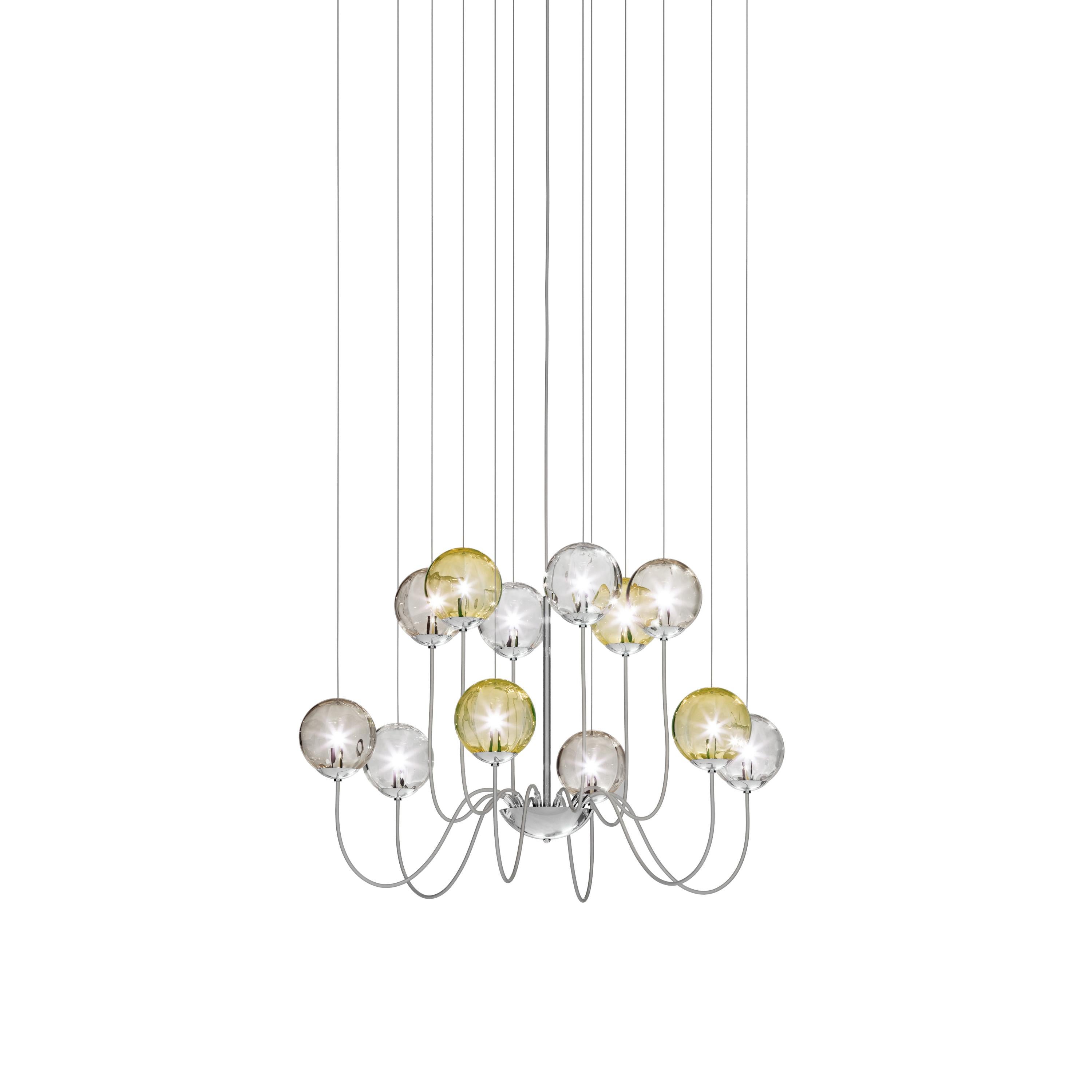 Modern Vistosi Puppet Pendant Light in Multicolor Glass And Glossy Ghrome Frame For Sale