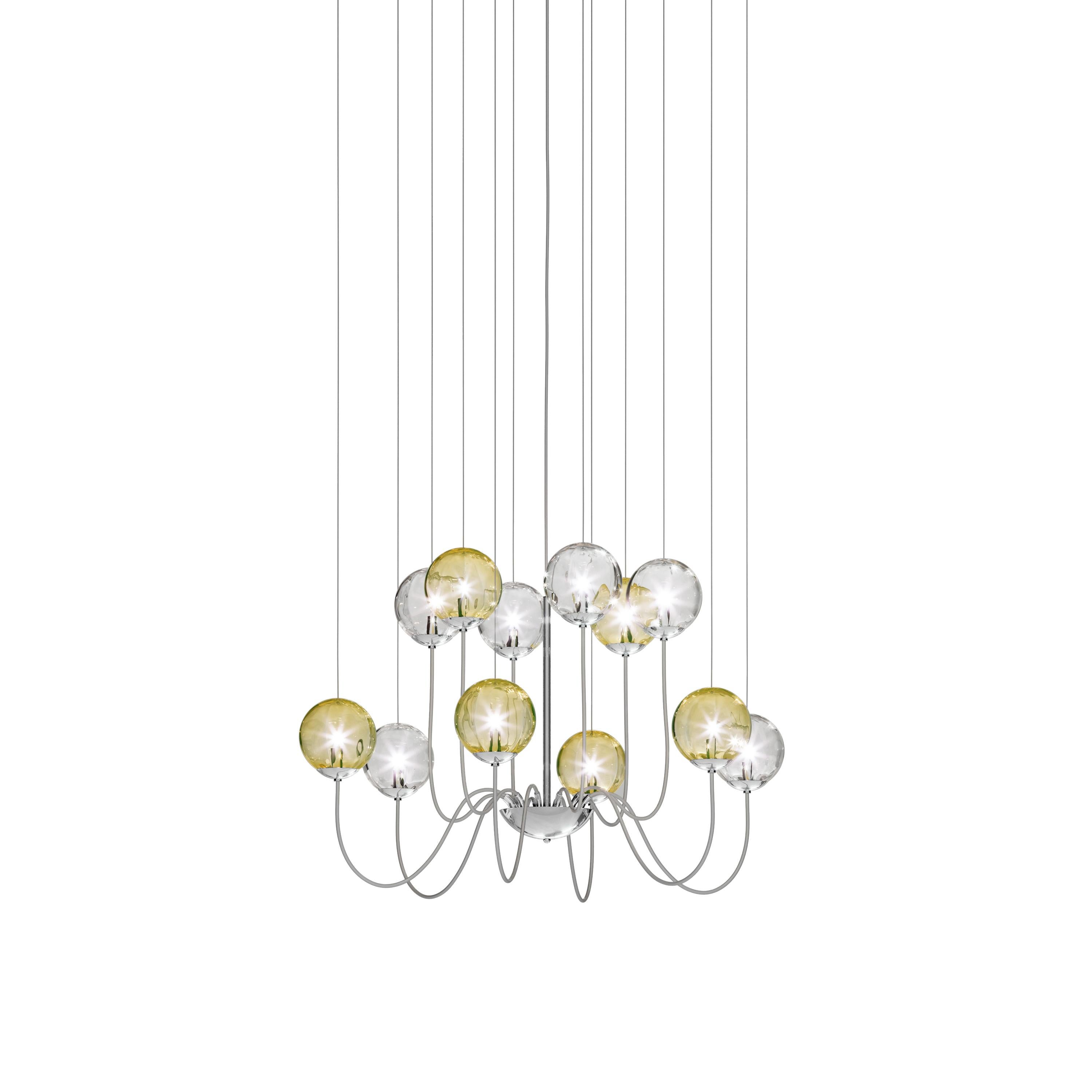 Modern Vistosi Puppet Pendant Light in Multicolor Glass And Glossy Ghrome Frame For Sale