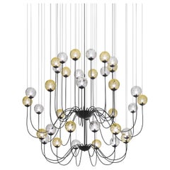 Vistosi Puppet Pendant Light in vetro multicolore e cornice nera opaca