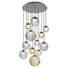 Vistosi Puppet Pendant Light in vetro multicolore e cornice nera opaca