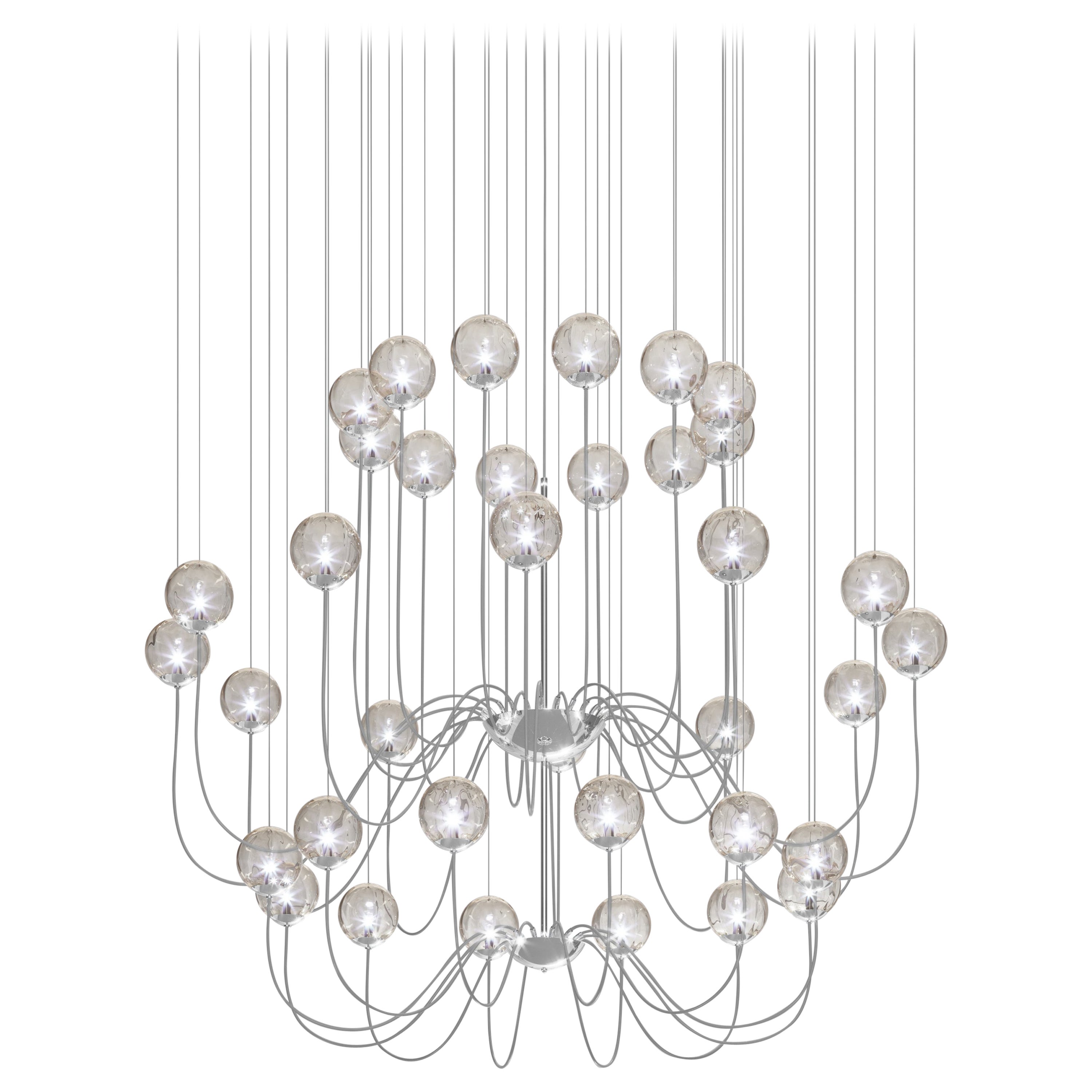 Vistosi Puppet Pendant Light in vetro trasparente fumé e montatura cromata lucida in vendita