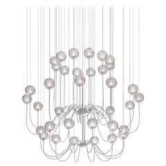Vistosi Puppet Pendant Light in vetro trasparente fumé e montatura cromata lucida