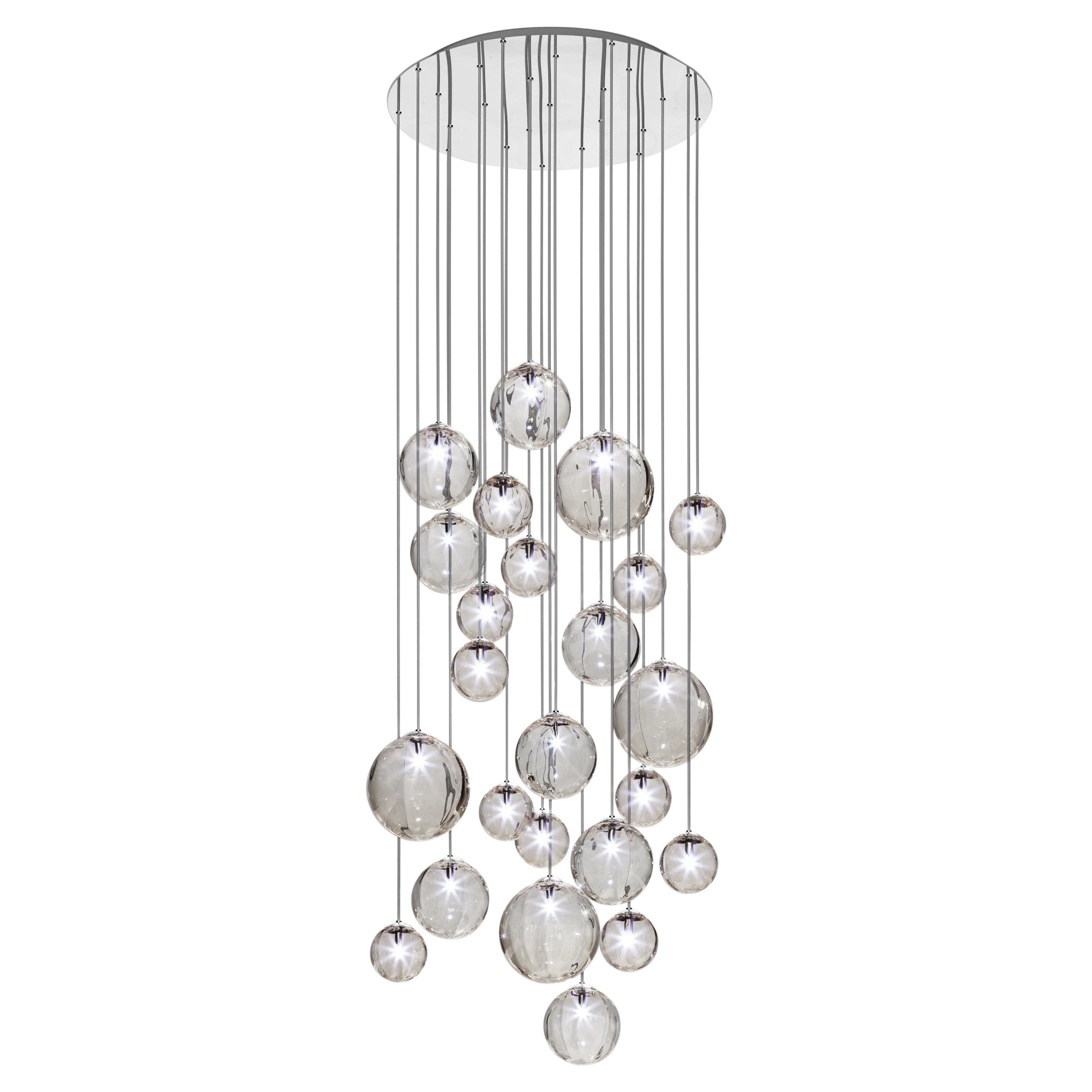 Vistosi Puppet Pendant Light in vetro trasparente fumé e montatura cromata lucida