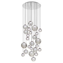 Vistosi Puppet Pendant Light in vetro trasparente fumé e montatura cromata lucida