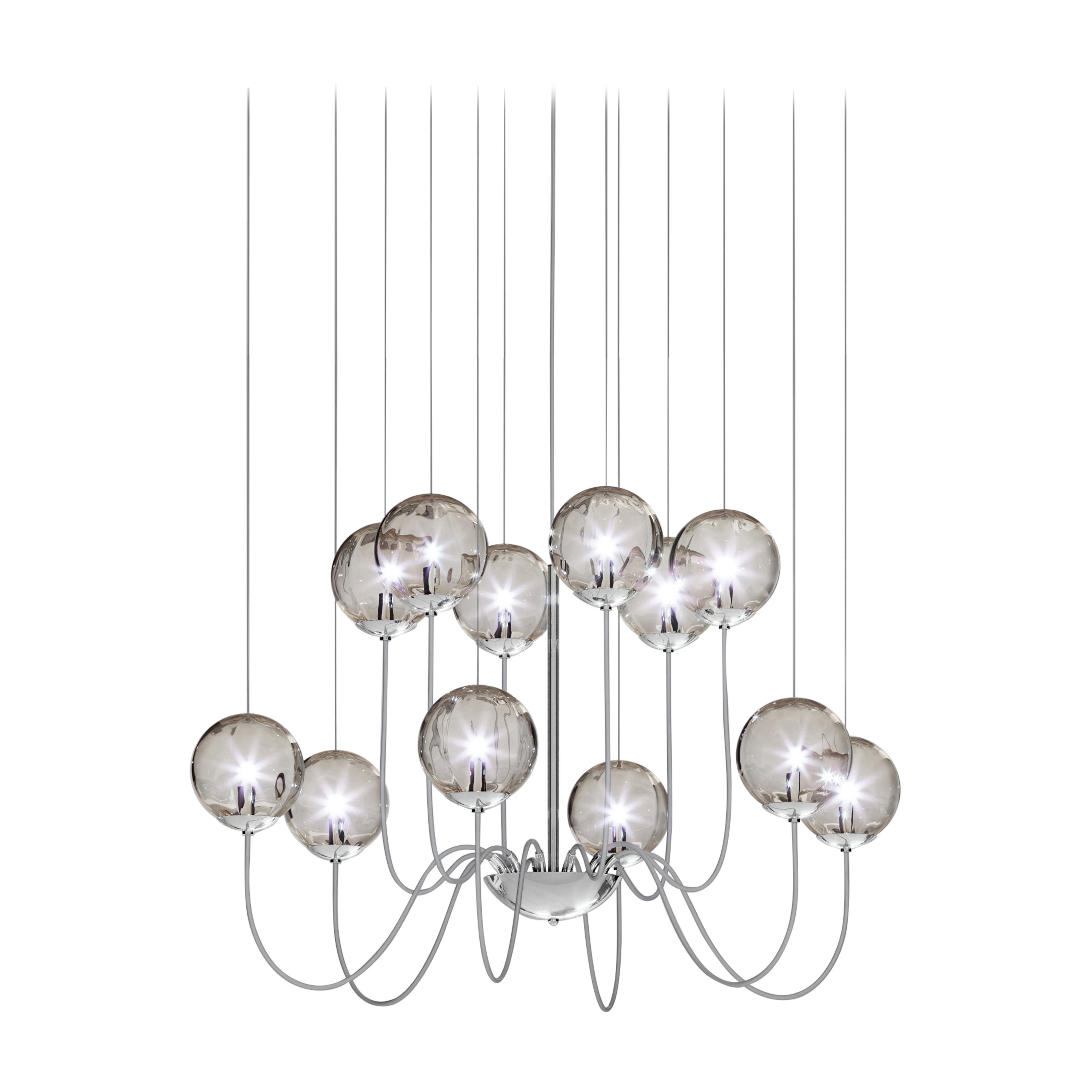 Vistosi Puppet Pendant Light in vetro trasparente fumé e cornice in ghrome lucido