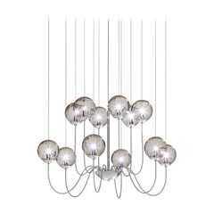 Vistosi Puppet Pendant Light in vetro trasparente fumé e cornice in ghrome lucido