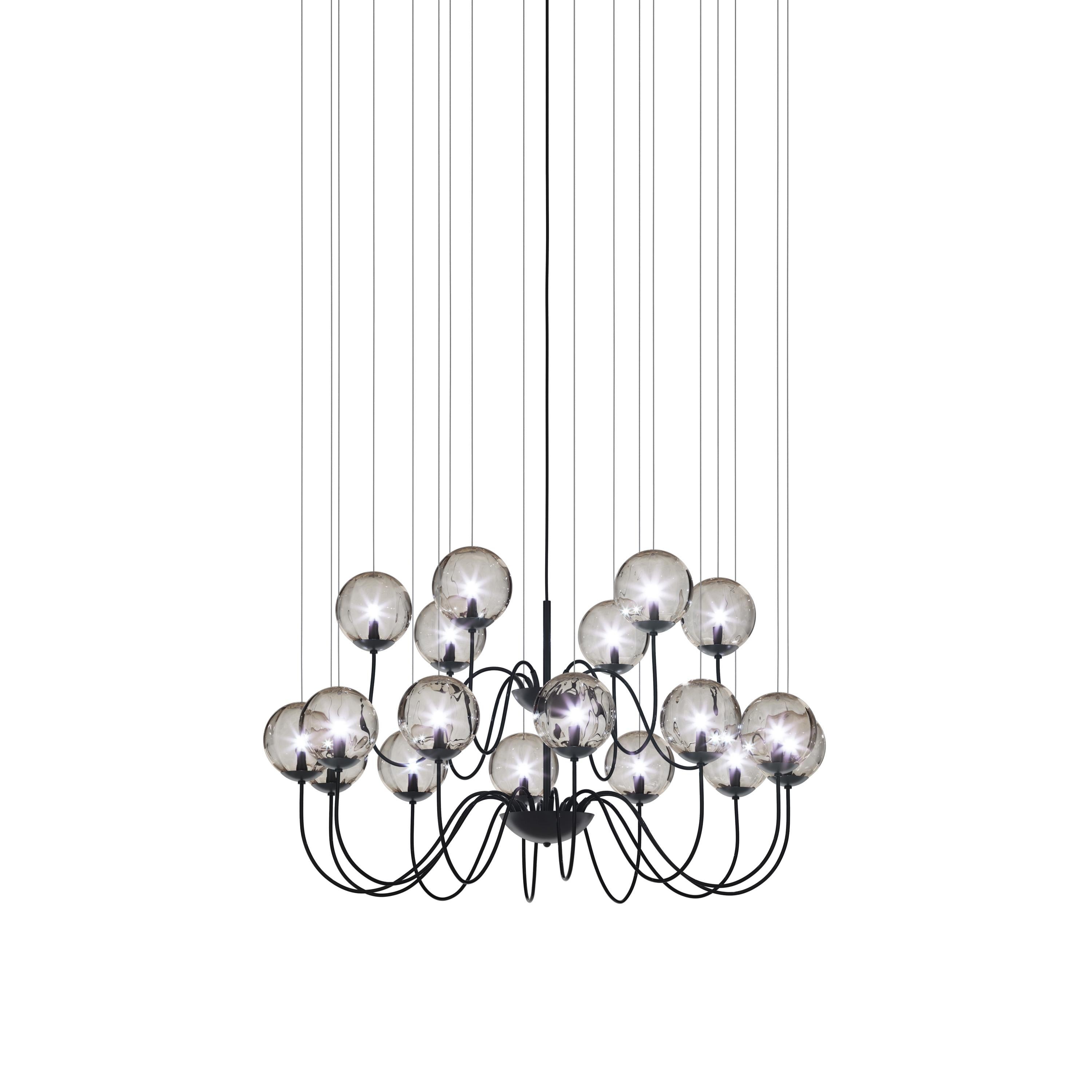 Moderno Vistosi Puppet Pendant Light in vetro trasparente fumé e montatura nera opaca in vendita