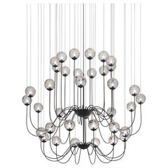 Vistosi Puppet Pendant Light in vetro trasparente fumé e montatura nera opaca