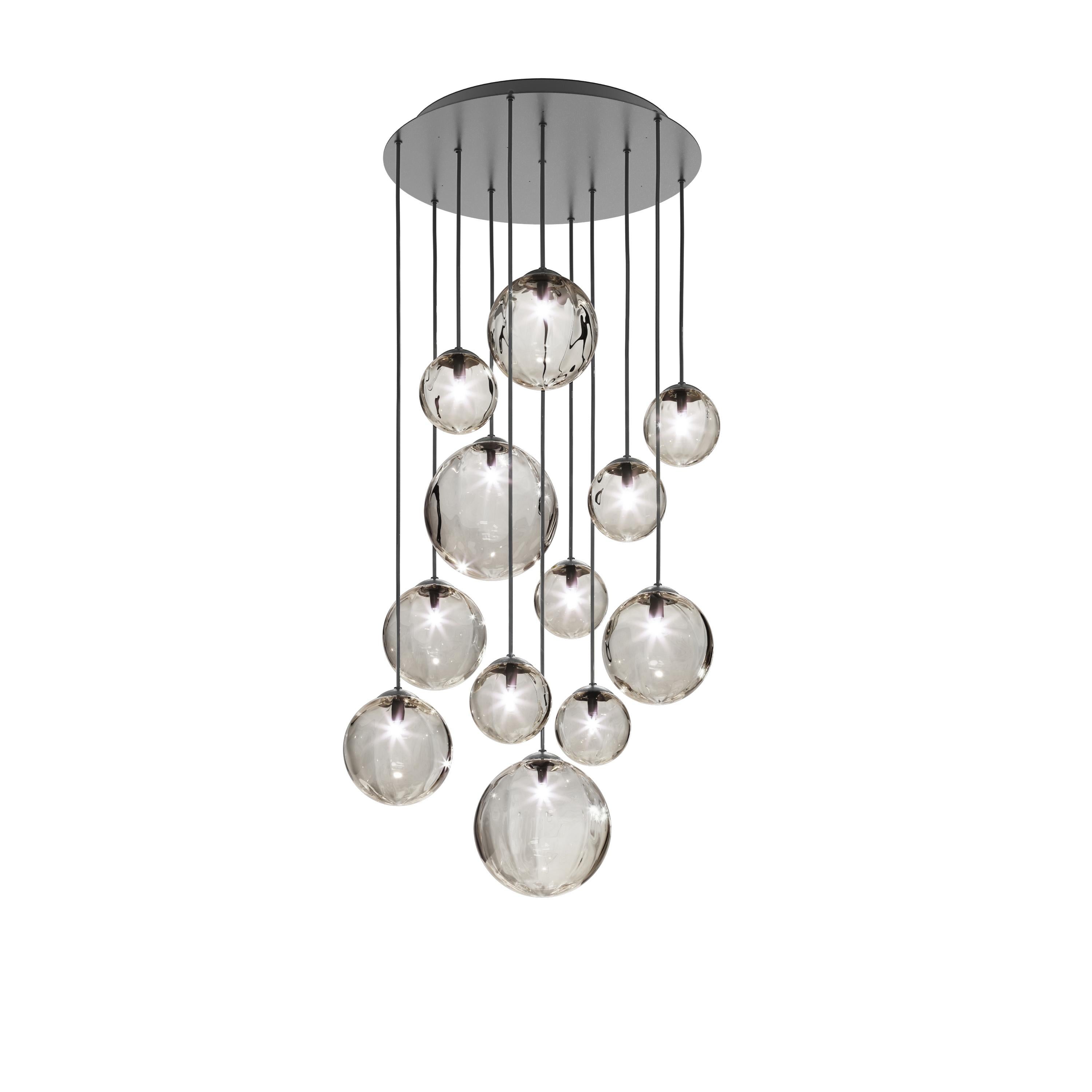 Moderno Vistosi Puppet Pendant Light in vetro trasparente fumé e cornice nera opaca in vendita
