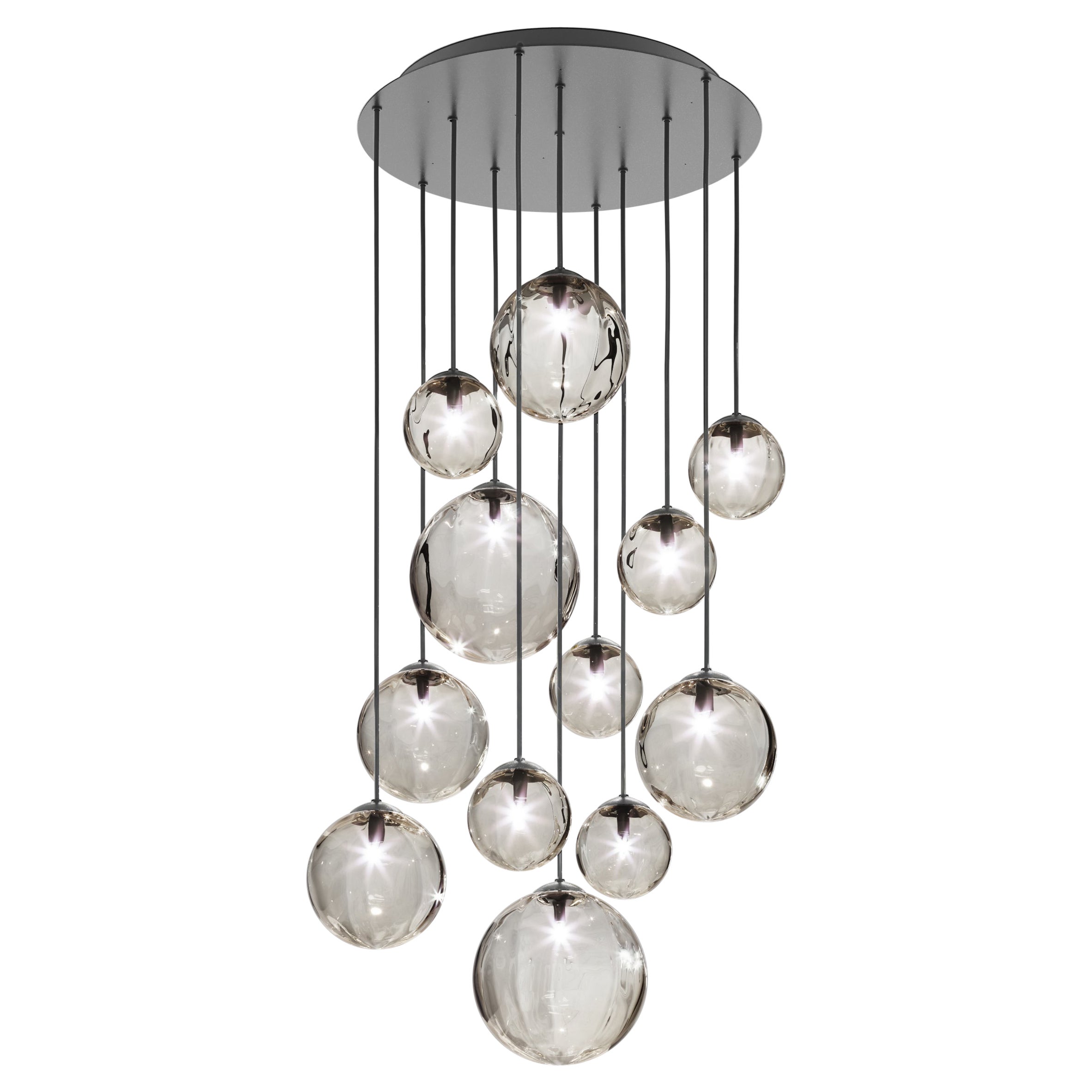 Vistosi Puppet Pendant Light in Smoky Transparent Glass And Matte Black Frame