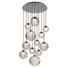 Vistosi Puppet Pendant Light in vetro trasparente fumé e cornice nera opaca