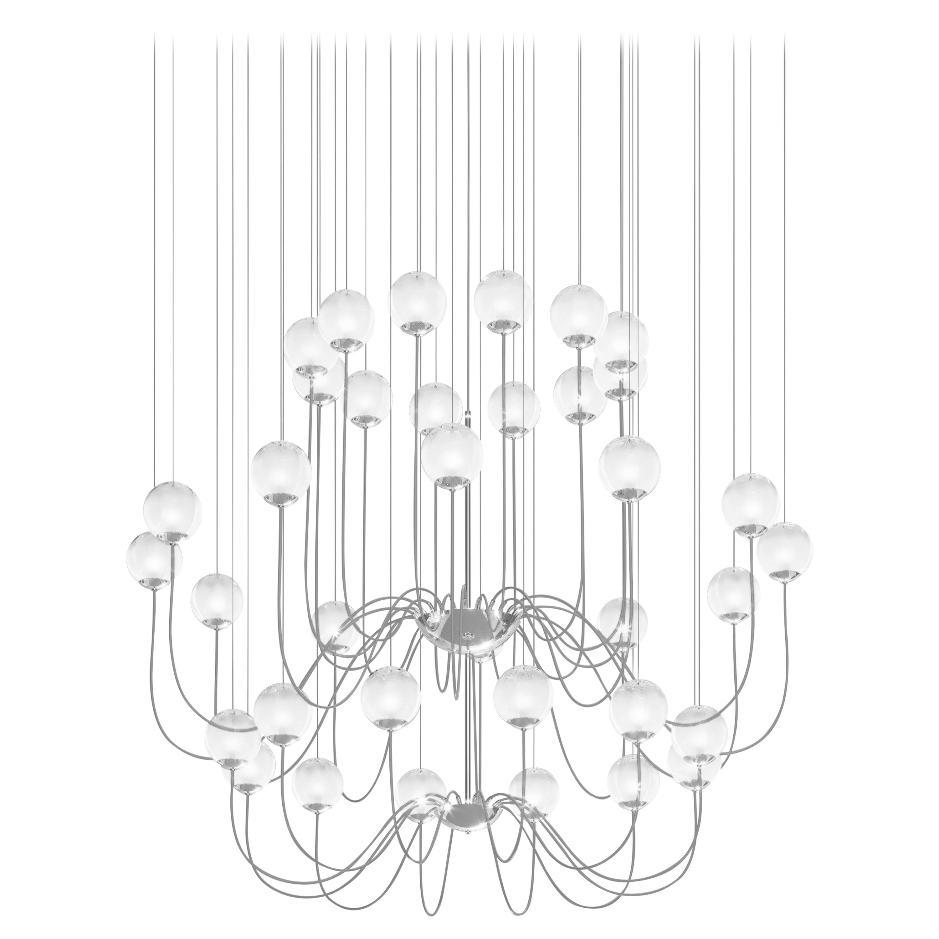 Vistosi Puppet Pendant Light in vetro bianco sfumato e montatura cromata lucida in vendita