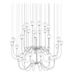 Vistosi Puppet Pendant Light in vetro bianco sfumato e montatura cromata lucida
