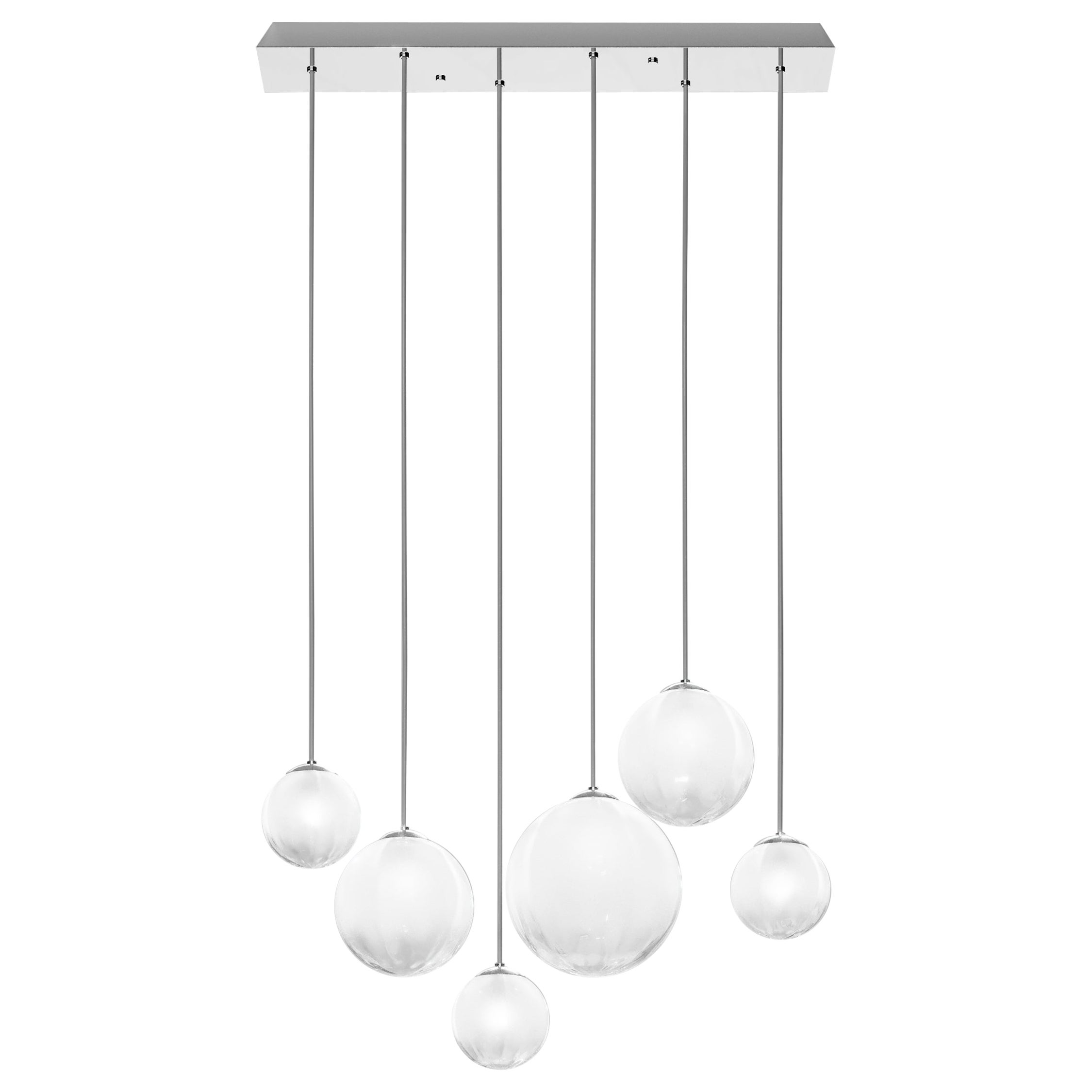 Vistosi Puppet Pendant Light in vetro bianco sfumato e montatura cromata lucida
