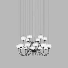 Vistosi Puppet Pendant Light in White Shaded Glass And Matt Black Frame