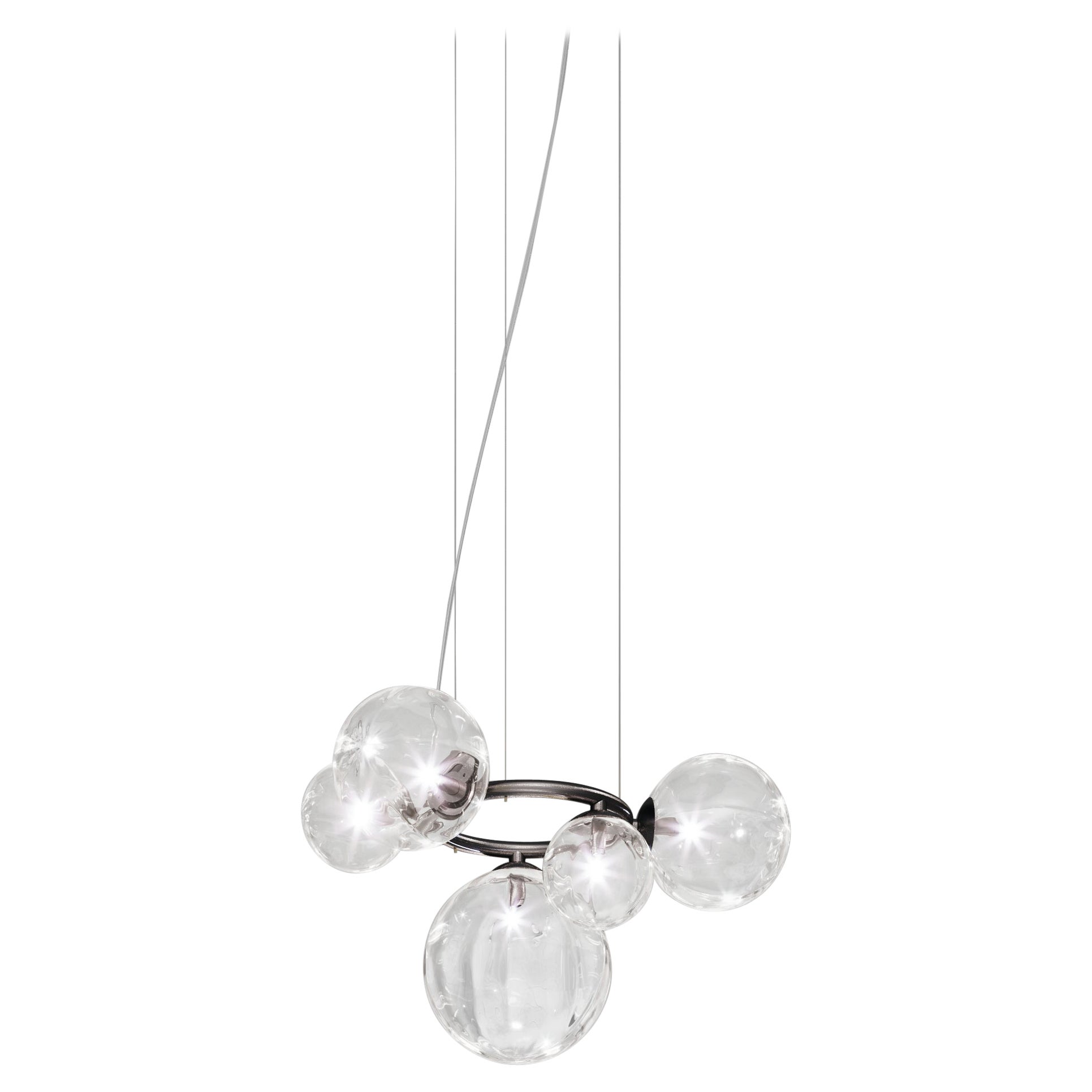 Vistosi Puppet Ring Pendant Light in Crystal Tr. Vetro e telaio nero opaco in vendita