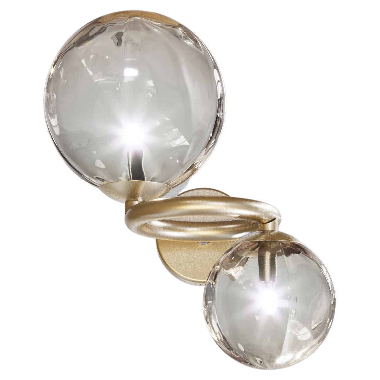 Vistosi Puppet Ring Sconce Light in Smoky Transparent Glass and Matt Gold Frame For Sale