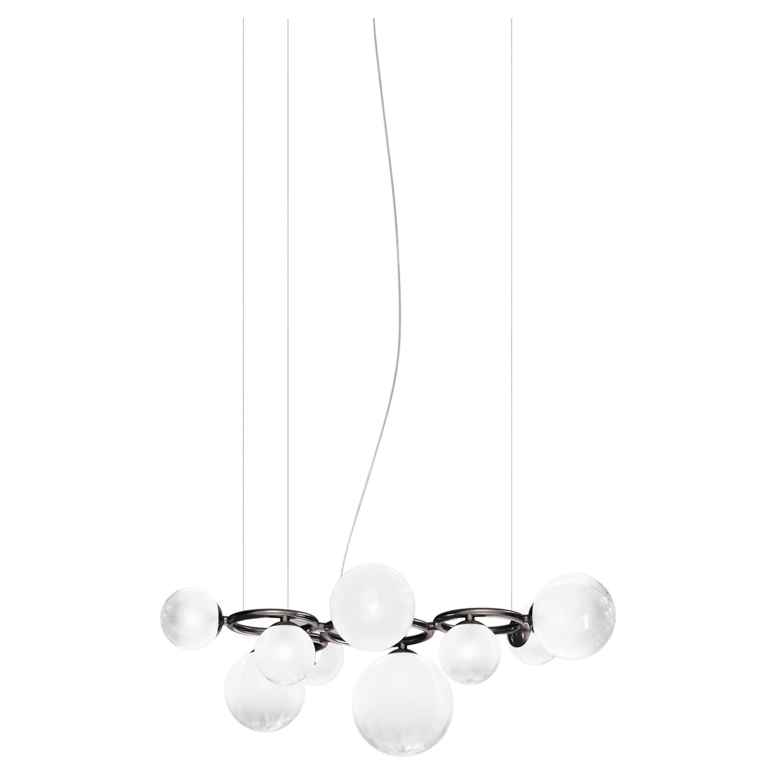 Vistosi Pendant Light in White Shaded Glass And Matt Black Nickel Frame For Sale