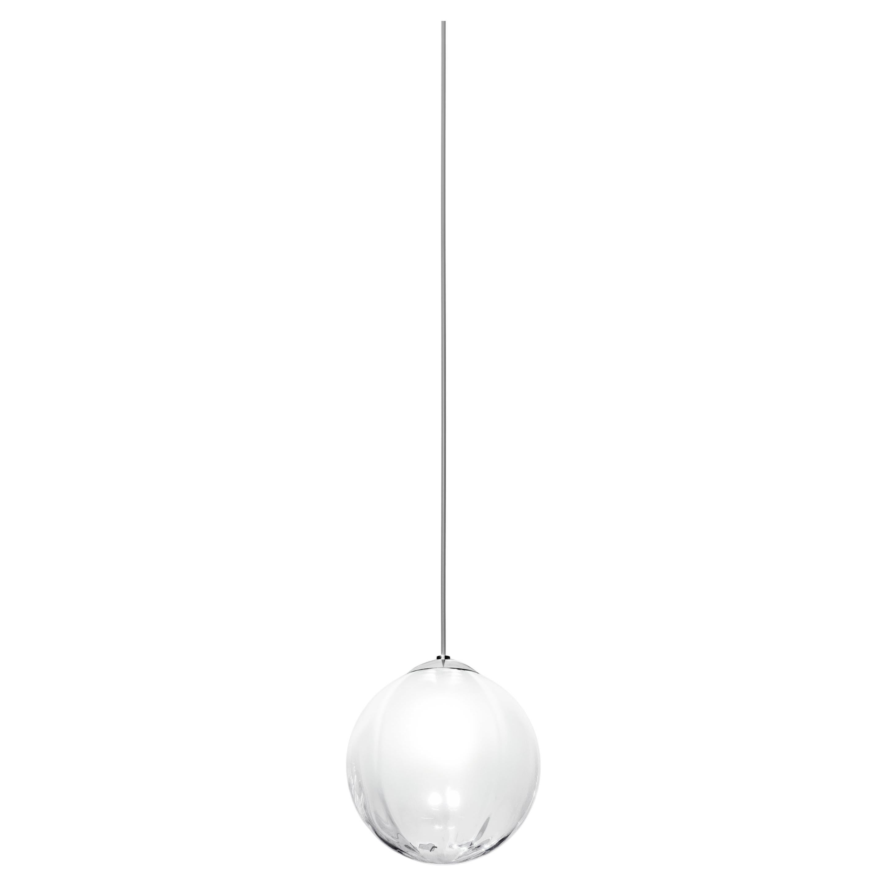 Vistosi Puppet Pendant Light in White Shaded Glass And Glossy Chrome Frame