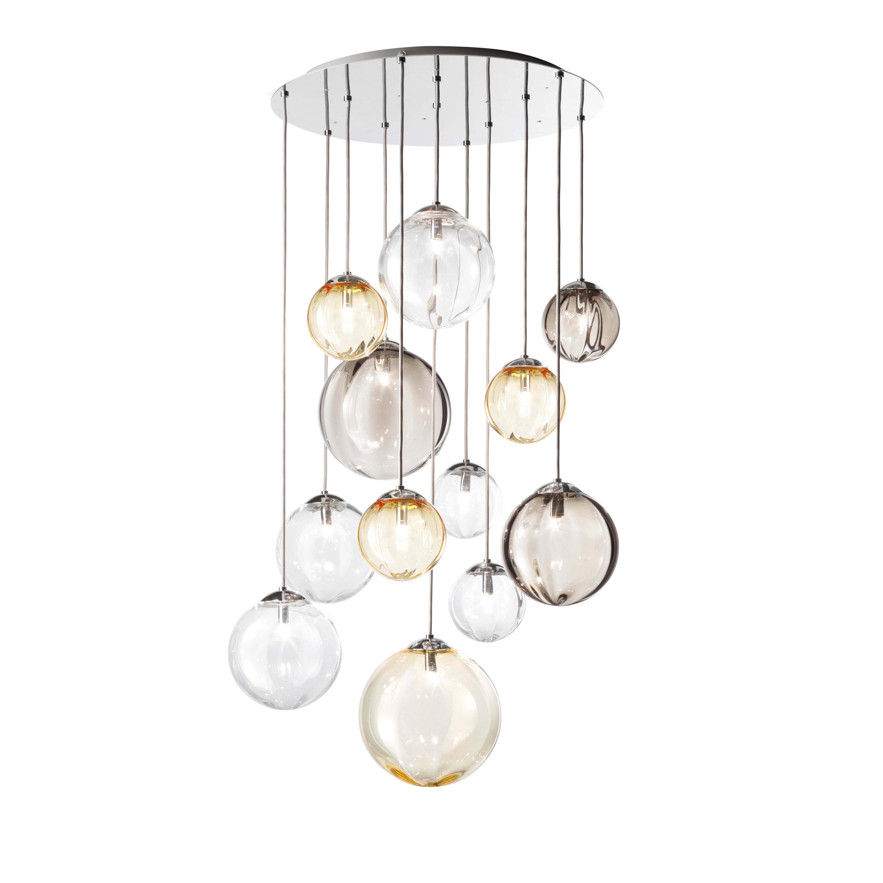 For Sale: Multi (MC1) Vistosi Puppet Multi Suspension Light Blown Murano Glass Metal Base