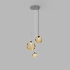 Vistosi Puppet Multipendant Light in Amber Transparent Glass Glossy Chrome Frame