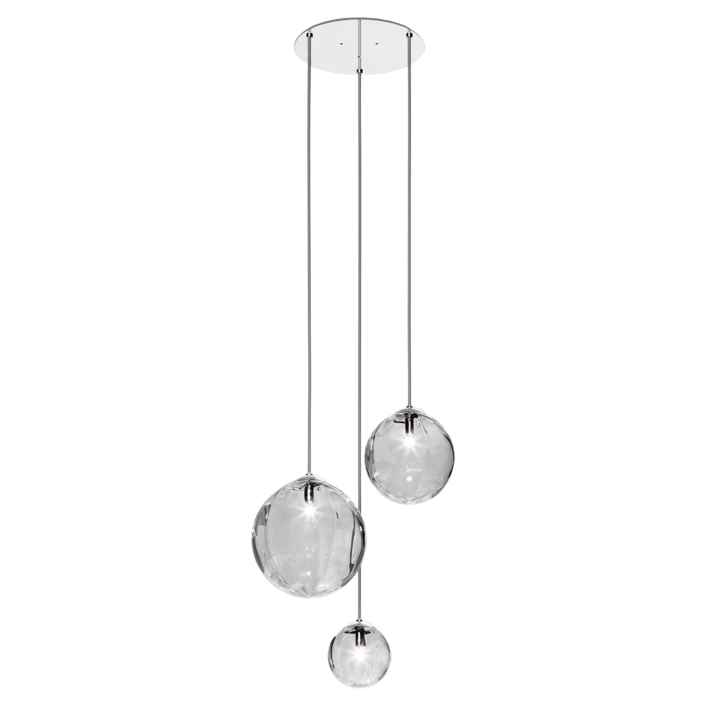 Vistosi Puppet Multipendant Light in Crystal Transparent And Glossy Chrome Frame For Sale