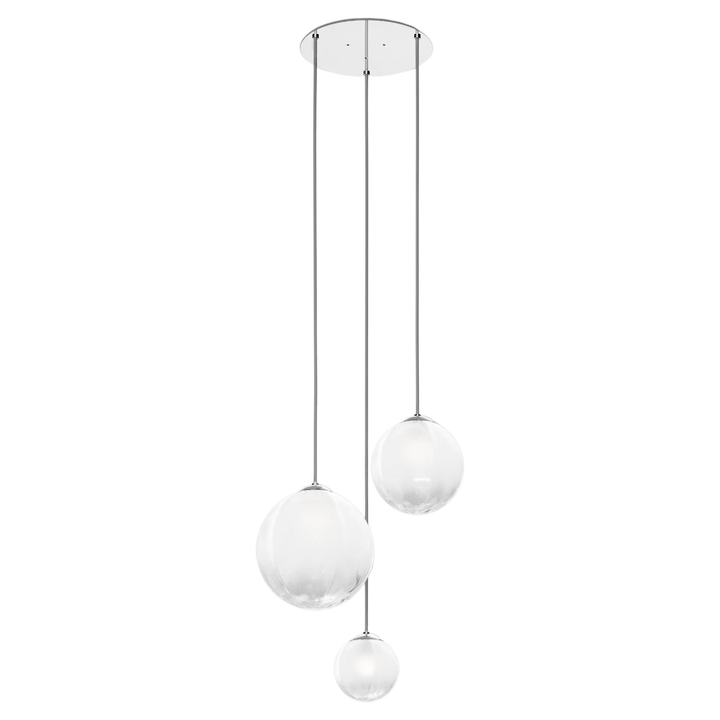 Vistosi Puppet Multipendant Light in White Shaded Glass And Glossy Chrome Frame For Sale