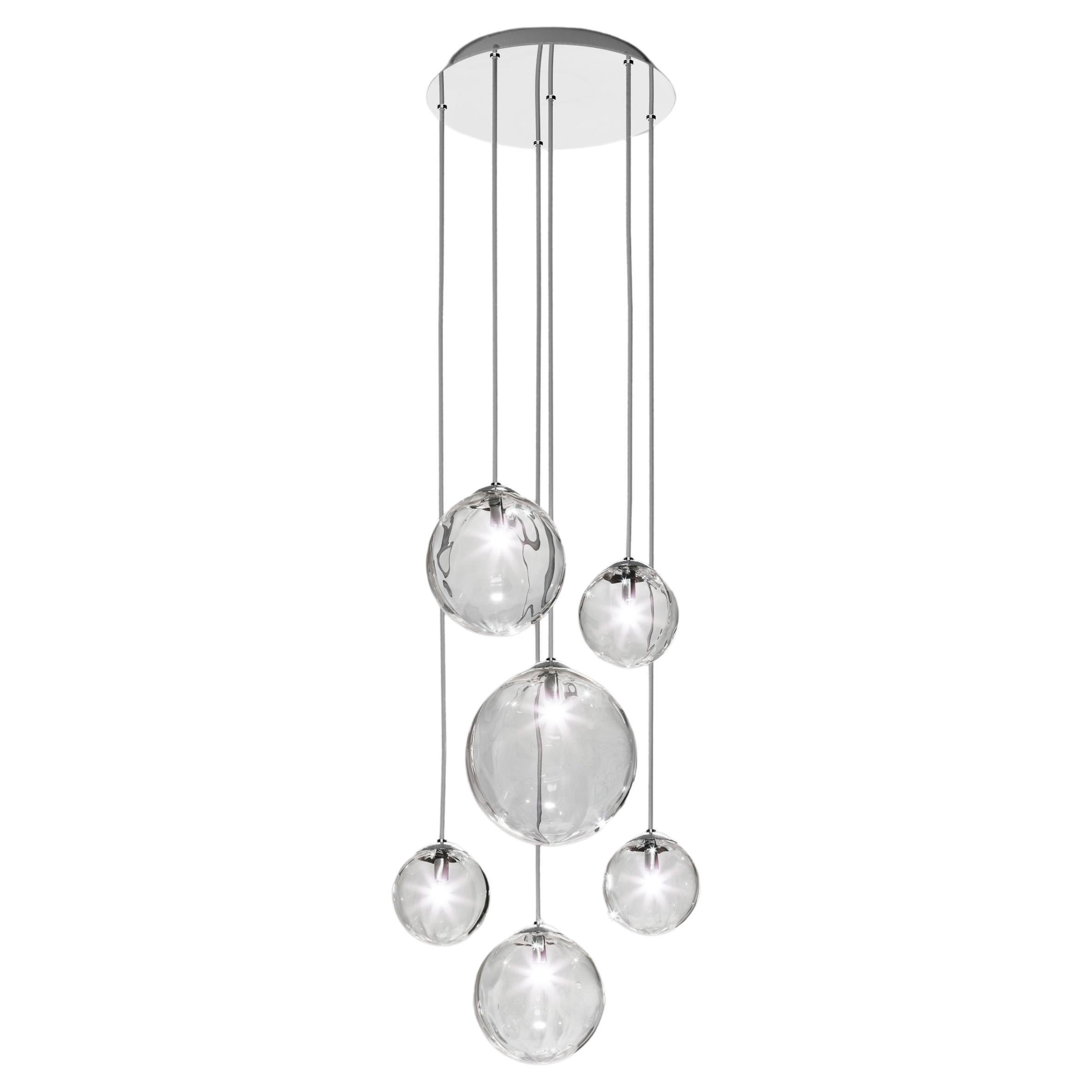 Vistosi Puppet Multipendant Light in Crystal Transparent And Glossy Chrome Frame For Sale