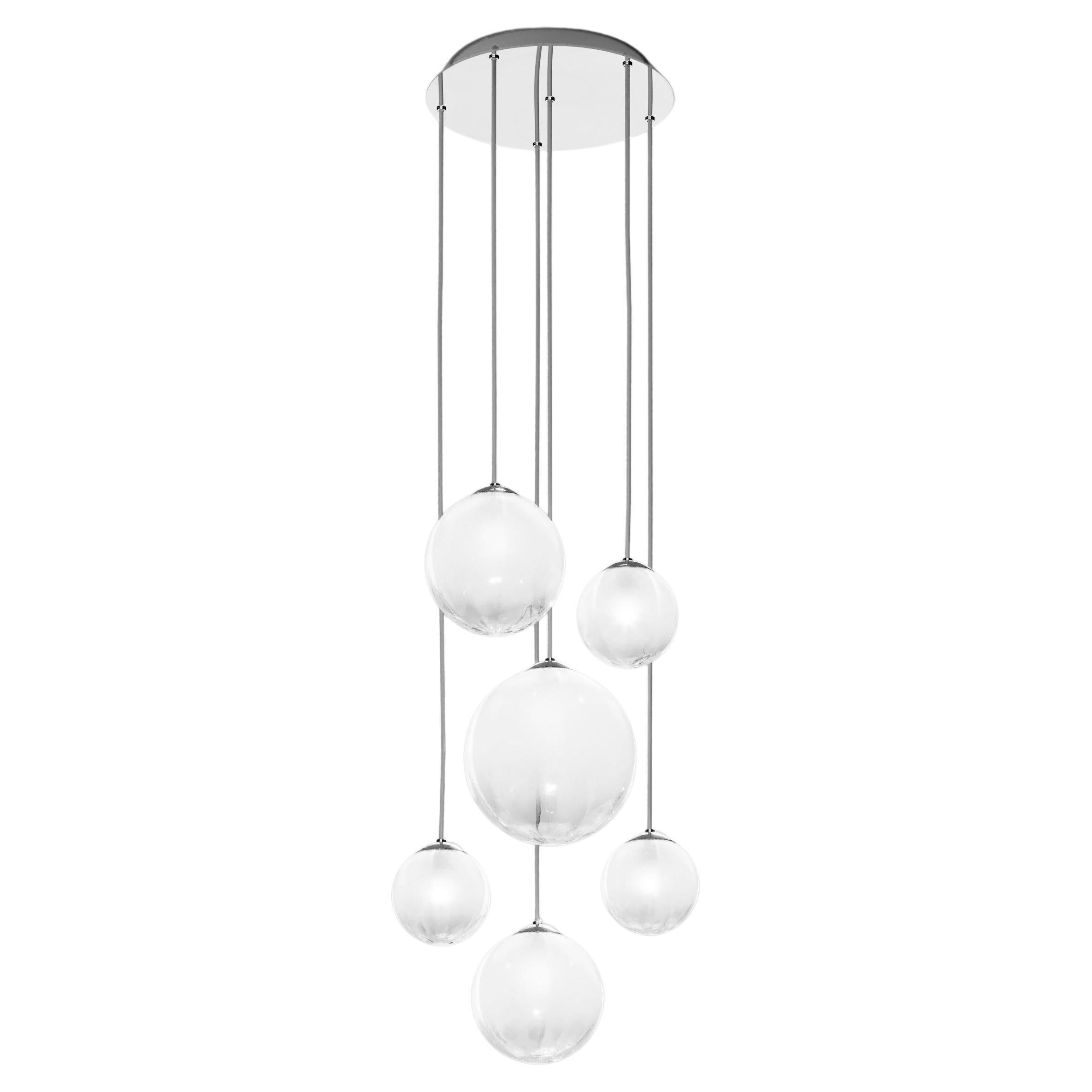 Vistosi Puppet Multipendant Light in White Shaded Glass And Glossy Chrome Frame For Sale