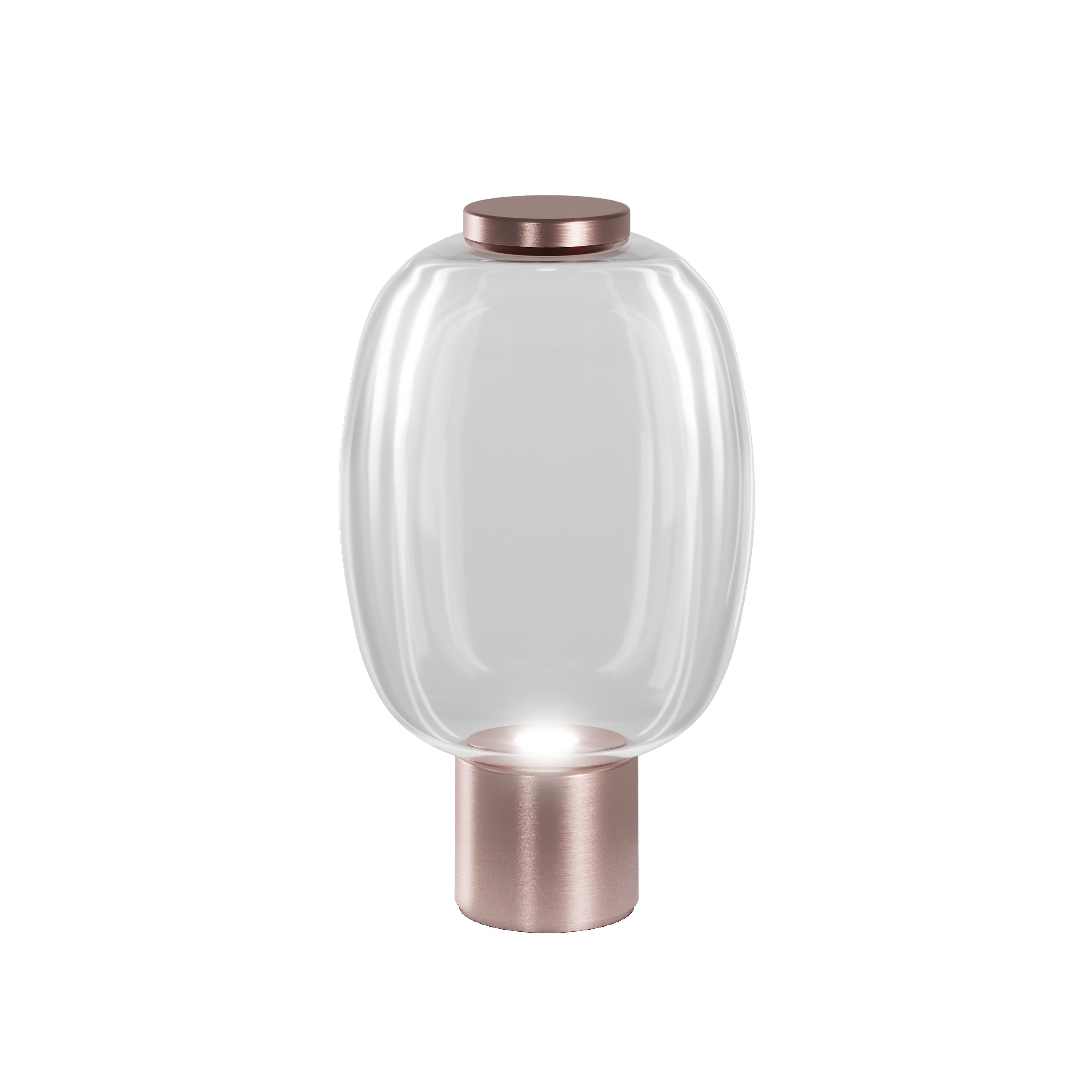 Modern Vistosi Riflesso Table Lamp in Crystal Transaprent Glass And Matt Copper Frame For Sale