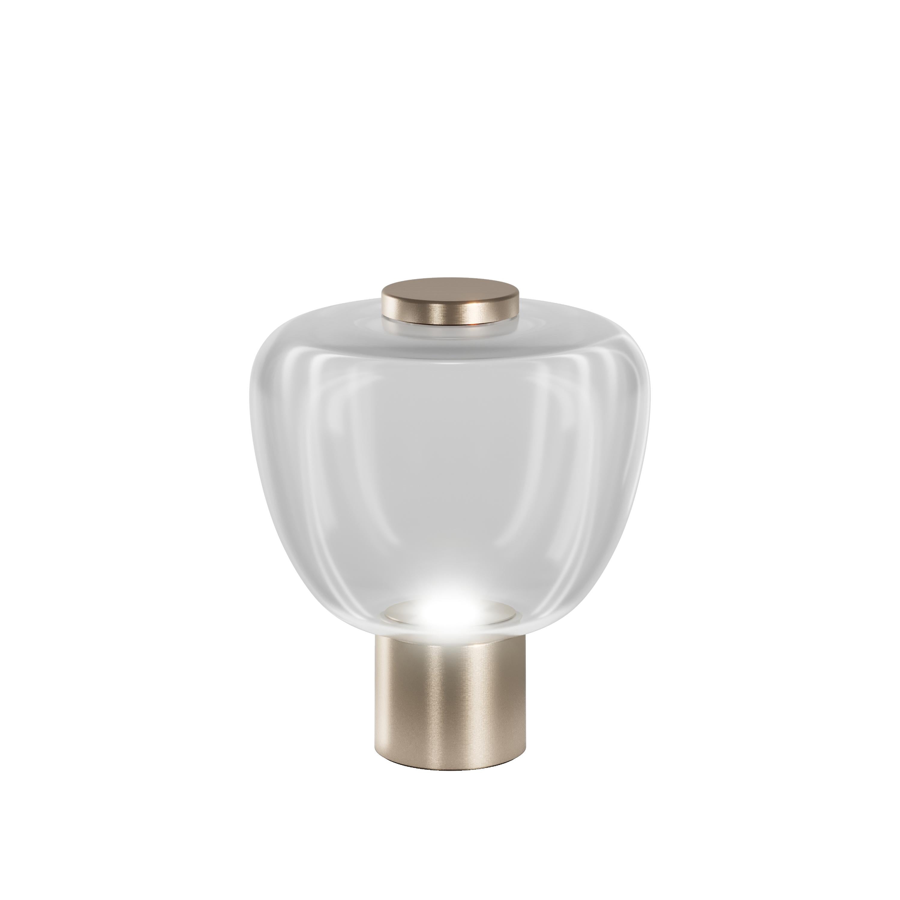 Modern Vistosi Riflesso Table Lamp in Crystal Transaprent Glass And Matt Gold Frame For Sale
